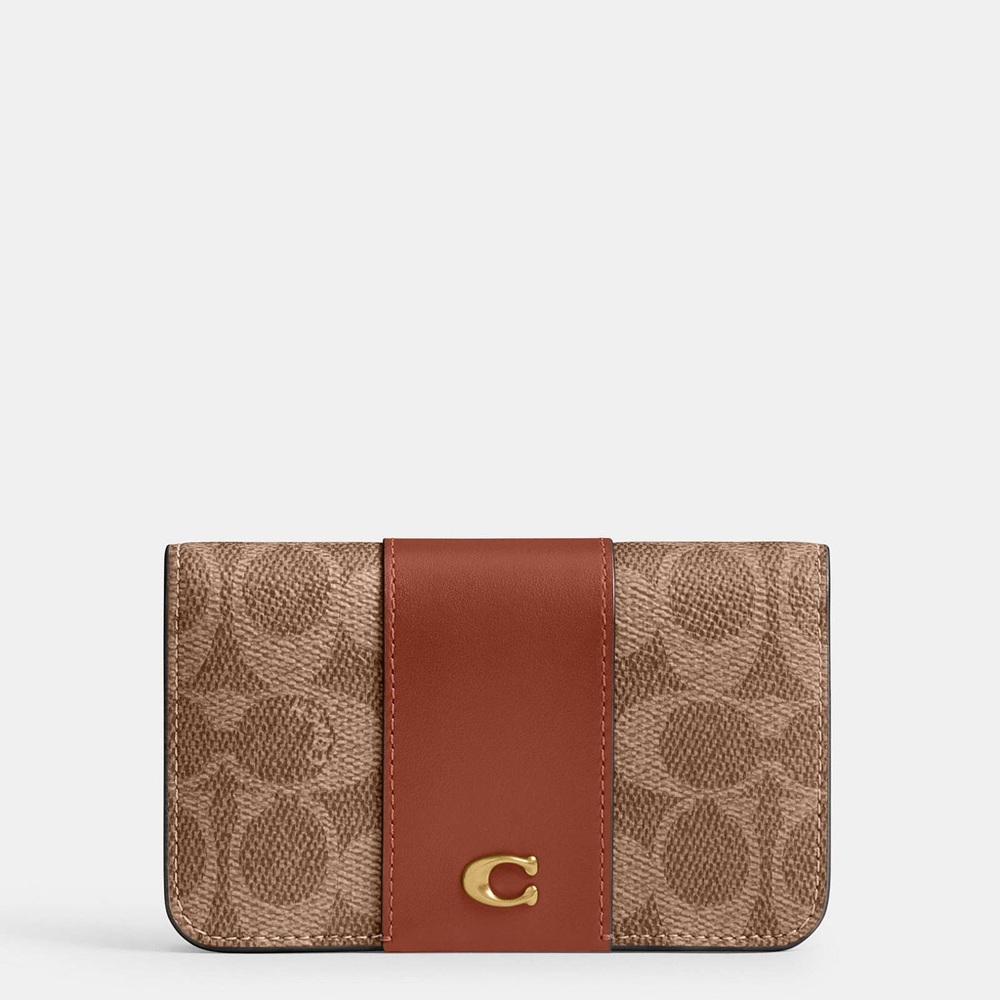 Coach Signature Brown and Tan Card Holder
